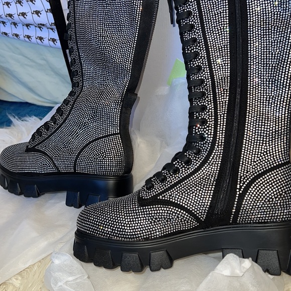 Nasty gal diamanté lace up combat boots - Picture 12 of 16